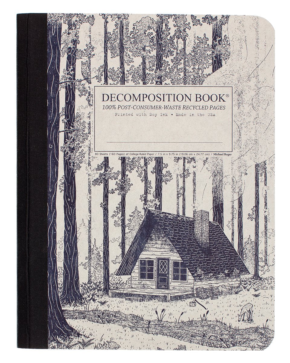 Notebook featuring a woodsy cabin