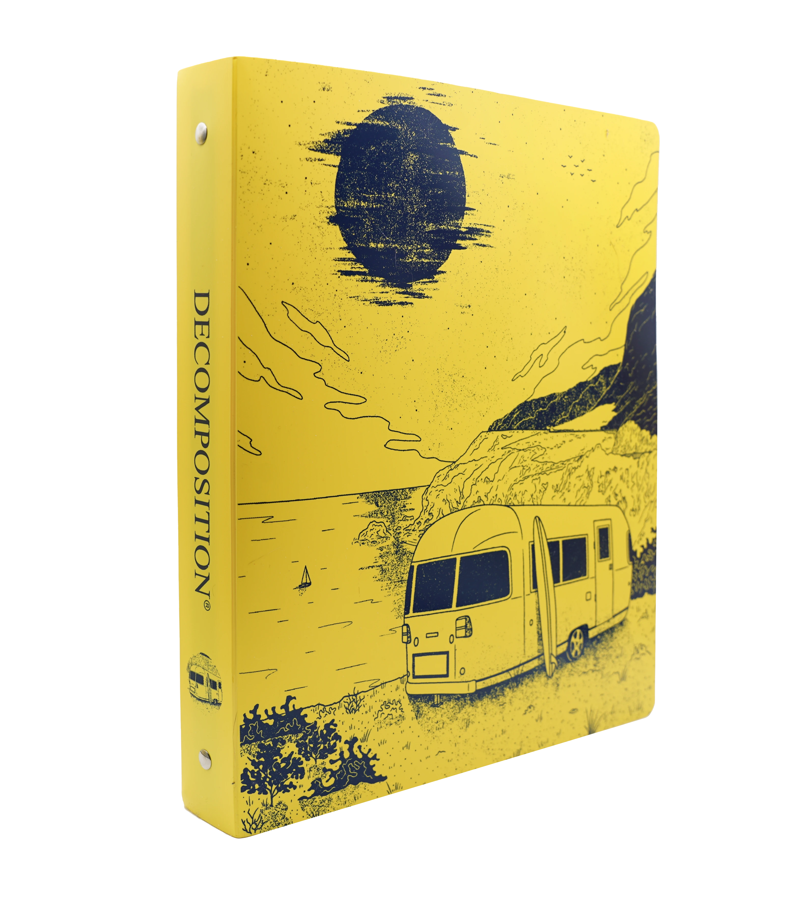 Plastic binder with a seaside trailer theme