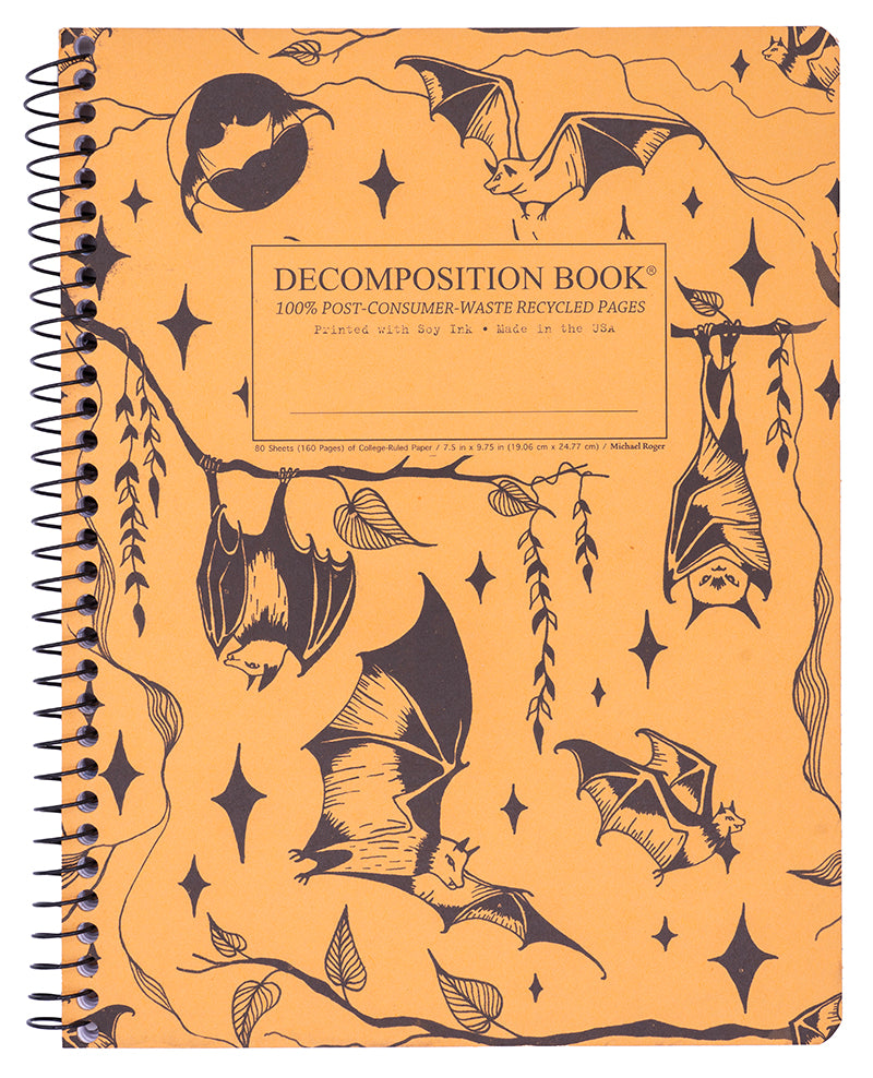 Notebook with bat illustrations on a beige background