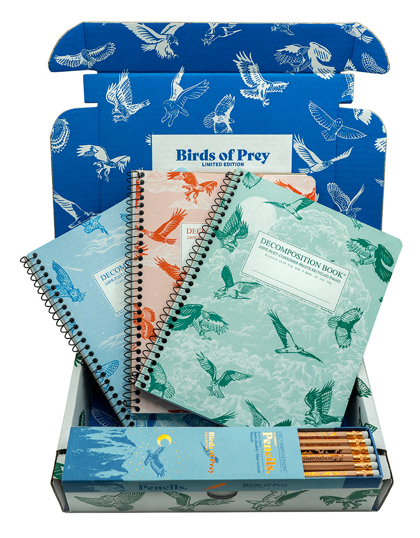 Birds of Prey Gift Set: Three Notebooks & a Dozen Pencils notebook in a lifestyle setting