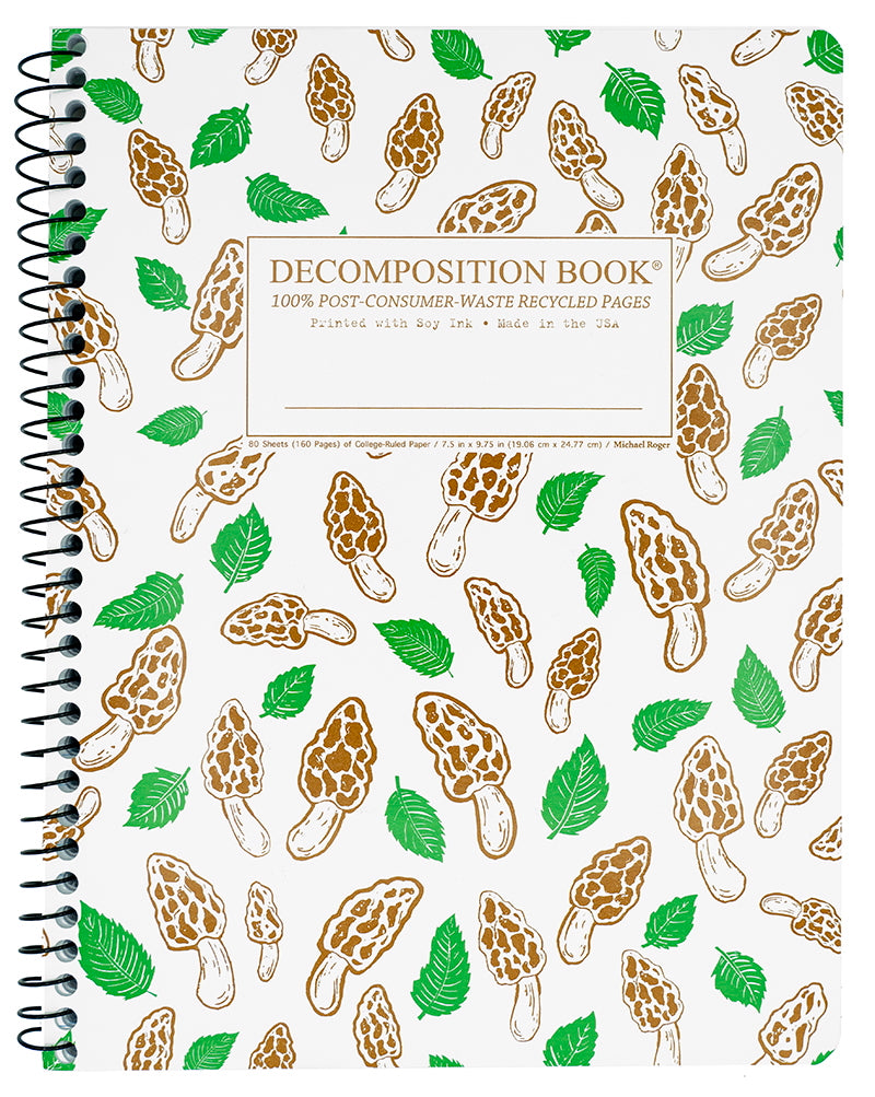 Notebook with mushroom pattern on white background
