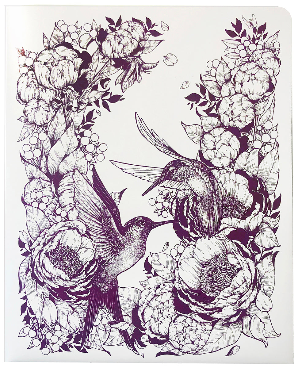 Illustration of two birds surrounded by flowers on a white background