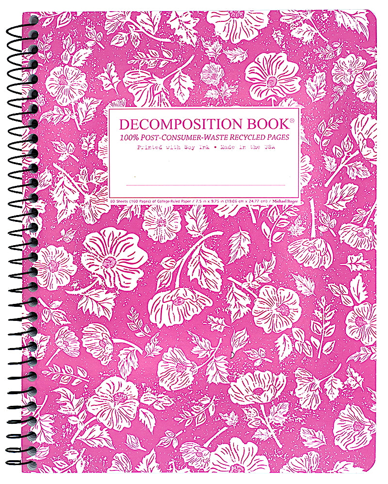 Pink decomposition book with white floral pattern