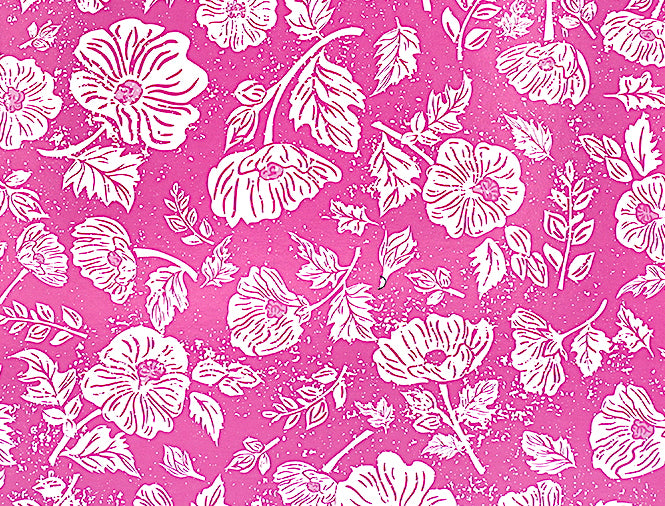 White floral pattern on a pink background