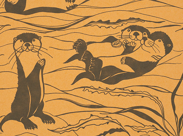 Illustration of otters on a beige background