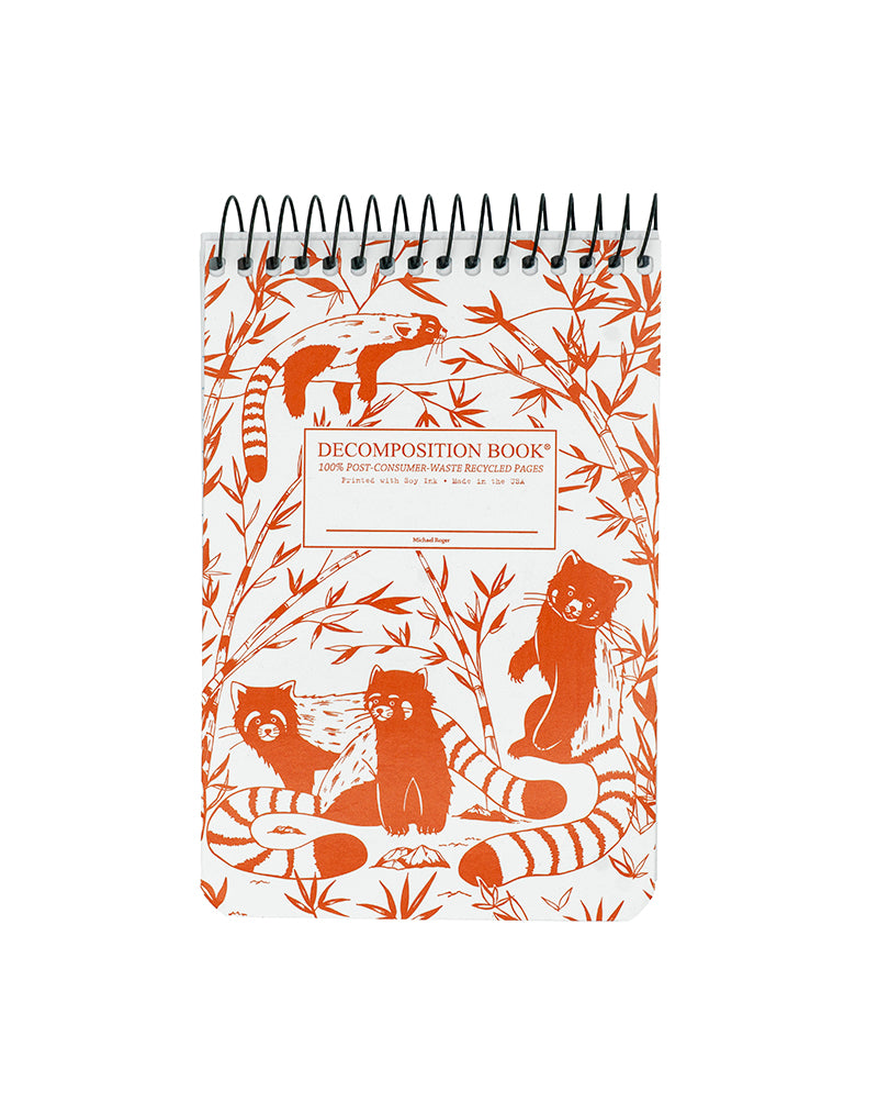Notebook with red pandas illustrations on a white background