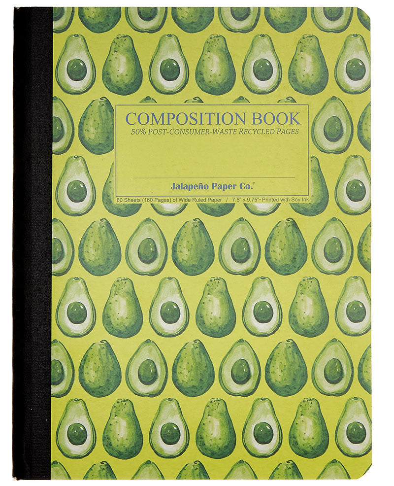 Composition notebook printed with watercolor avocados 