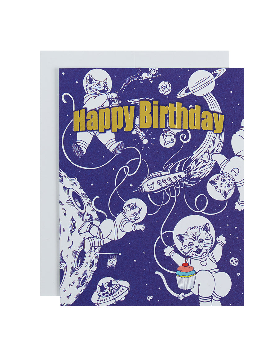 Greeting card: Birthday | Kittens in Space