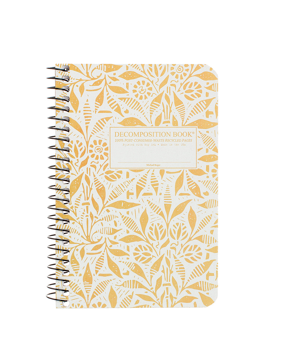 Spiral notebook printed with a yellow floral pattern