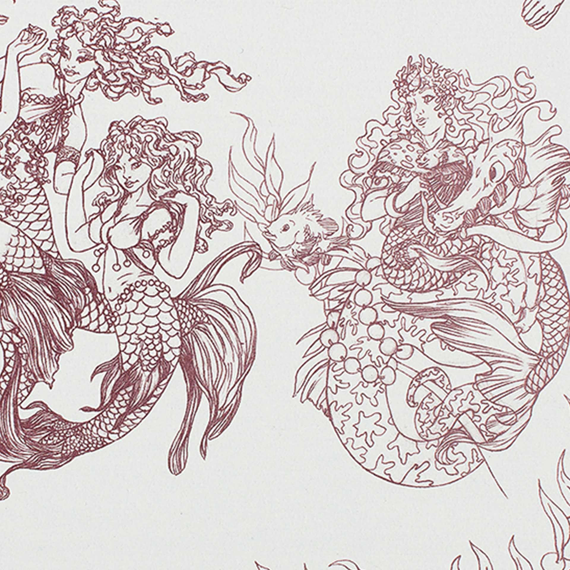 Closeup of beautiful swimming mermaids