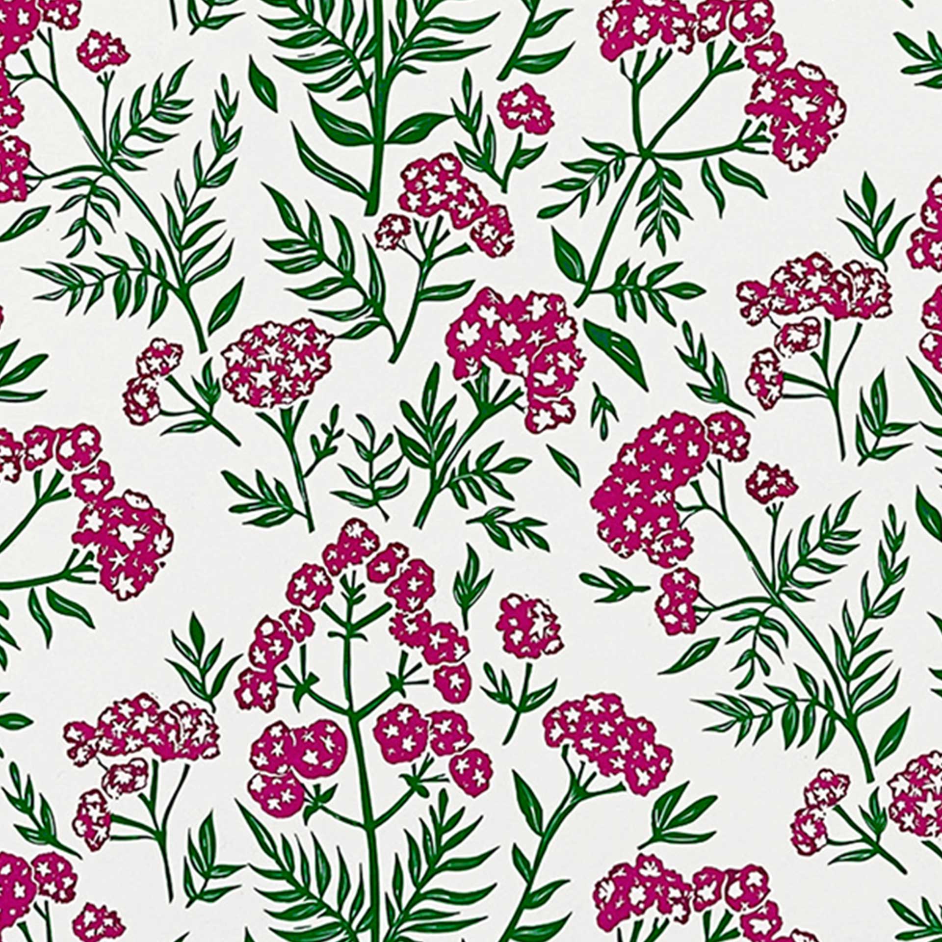 Closeup of delicate purple and green printed flowers