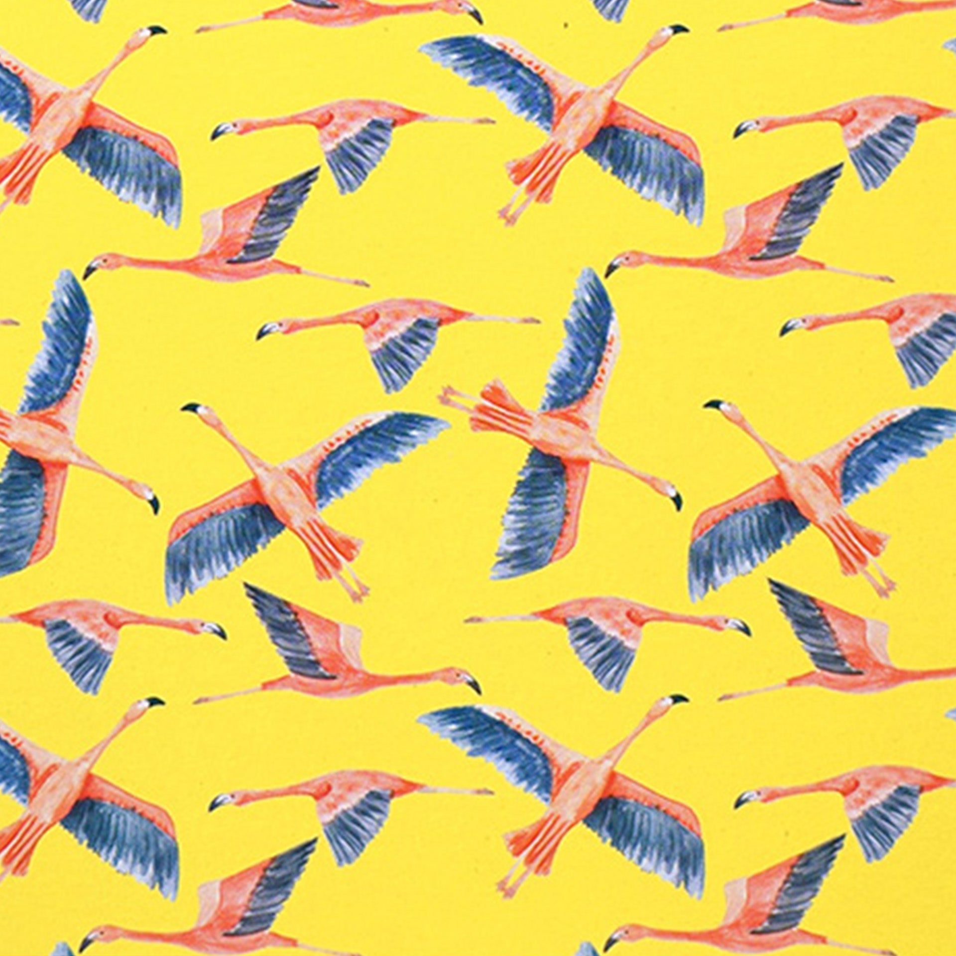 Pink flamingoes printed on yellow
